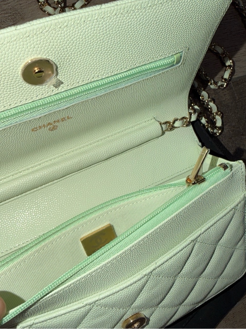 Chanel 22C Mint Green Quilted Wallet On Chain Bag - Picture 9 of 12